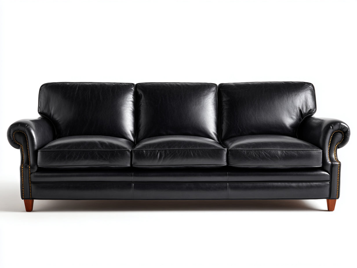 Divano a 3 posti-Pelle sintetica-220x95x90 cm-Nero-Stile classico