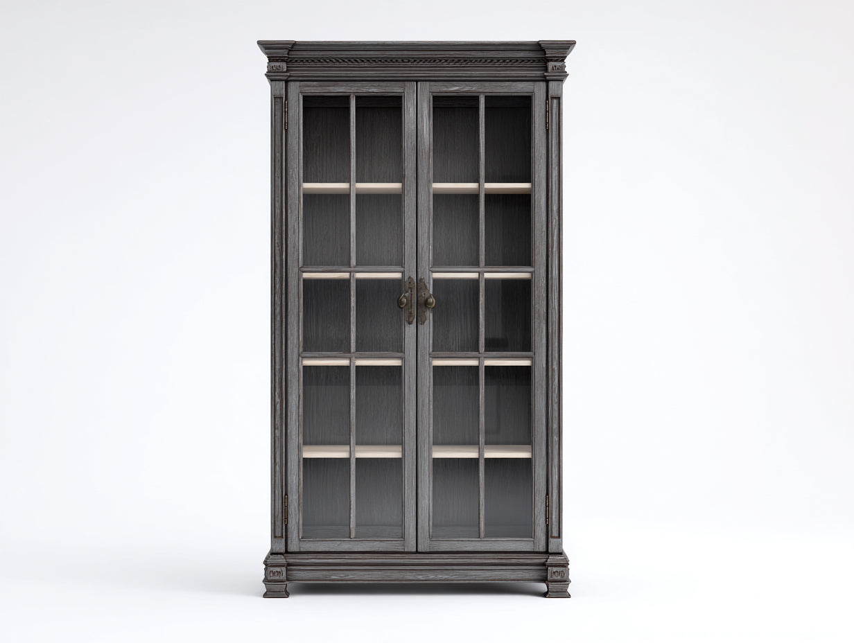 Librerie - legno - vetro - metallo - 118x41x186 cm - grigio scuro-beige-bronzo - stile tradizionale