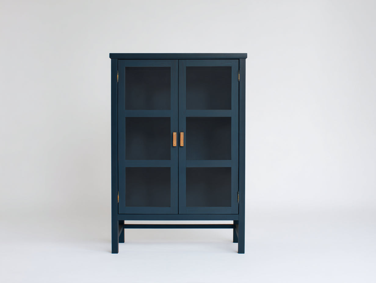 Librerie - pannelli effetto legno - vetro - metallo - 80x36x118 cm - blu petrolio-rame - stile moderno essenziale