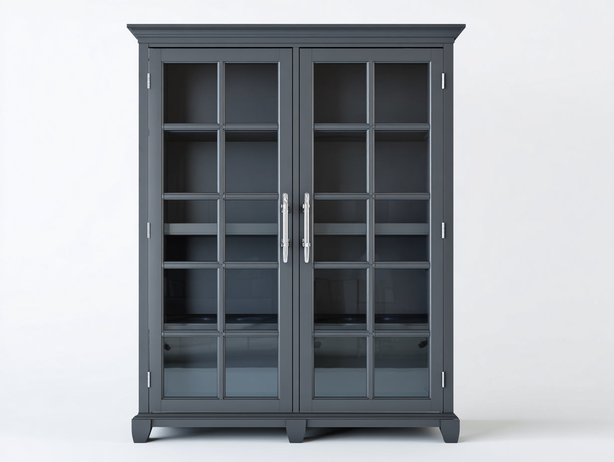 Librerie - pannelli effetto legno - vetro - metallo - 128x45x188 cm - grigio scuro-argento - stile classico moderno