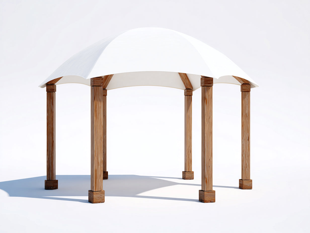Pergola da giardino - legno - tessuto - 400x400x295 cm - naturale-bianco - stile moderno con copertura a cupola