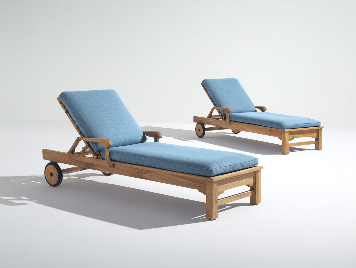 Lettino prendisole - legno - tessuto - 202x74x86 cm - naturale-azzurro - stile moderno con ruote