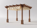 Pergola da giardino - legno - tessuto - 380x300x276 cm - marrone-crema - stile classico con copertura drappeggiata