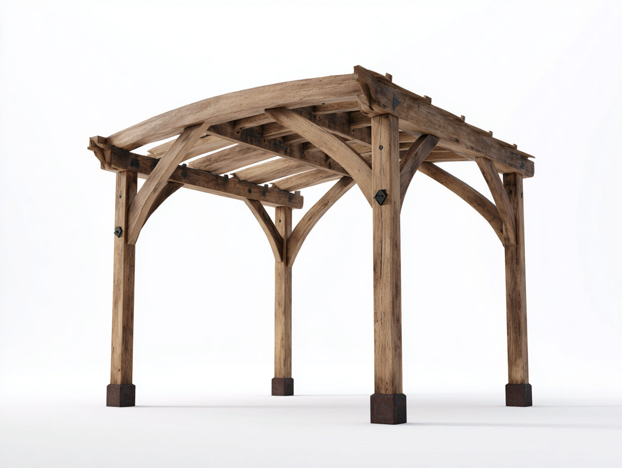 Pergola da giardino - legno - metallo - 380x310x275 cm - naturale-marrone scuro - stile rustico con tetto aperto