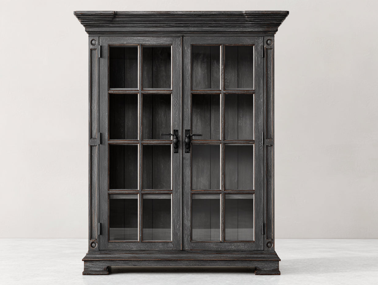 Librerie - legno - vetro - metallo - 132x46x184 cm - grigio scuro-marrone-nero - stile tradizionale