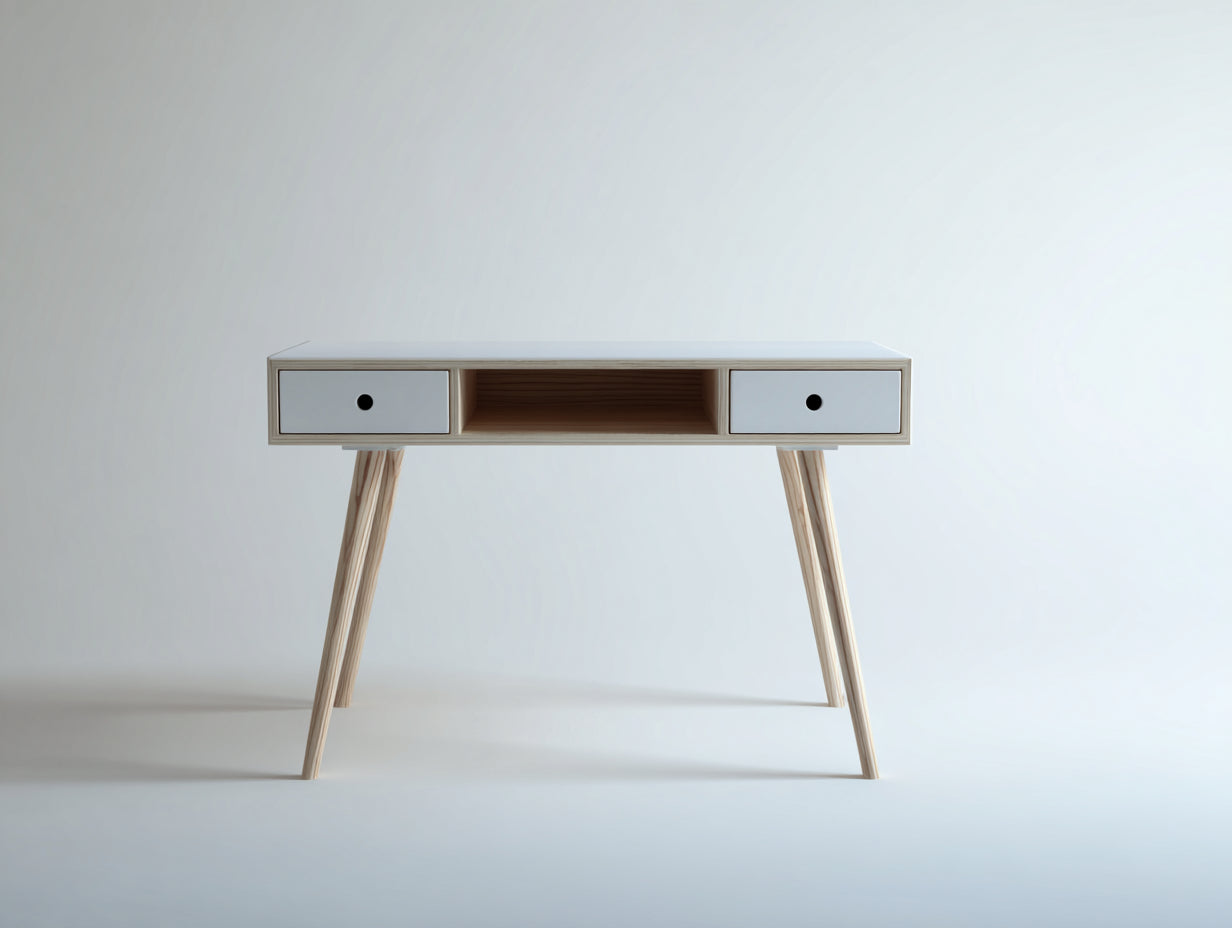 Scrivania - legno - 118x48x75 cm - bianco-naturale - stile nordico moderno