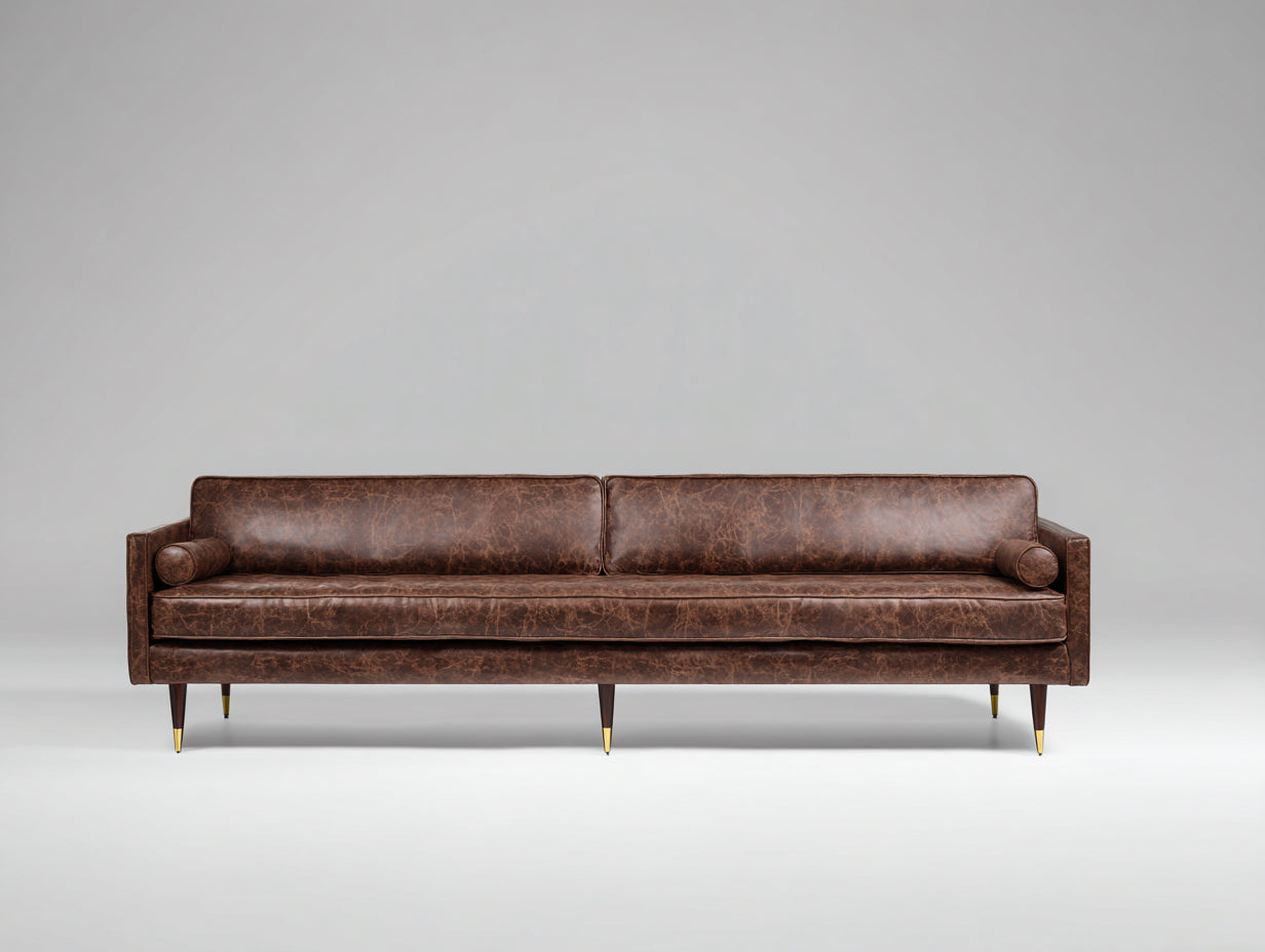 Divano a 3 posti-Pelle vintage-245x92x86 cm-Marrone-Stile mid century industriale