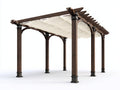 Pergola da giardino - legno - metallo - tessuto - 520x330x285 cm - marrone scuro-crema - stile classico con copertura ondulata