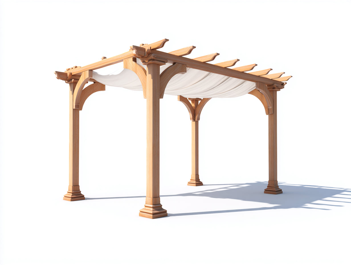 Pergola da giardino - legno - tessuto - 430x330x282 cm - naturale-bianco - stile classico con copertura ondulata