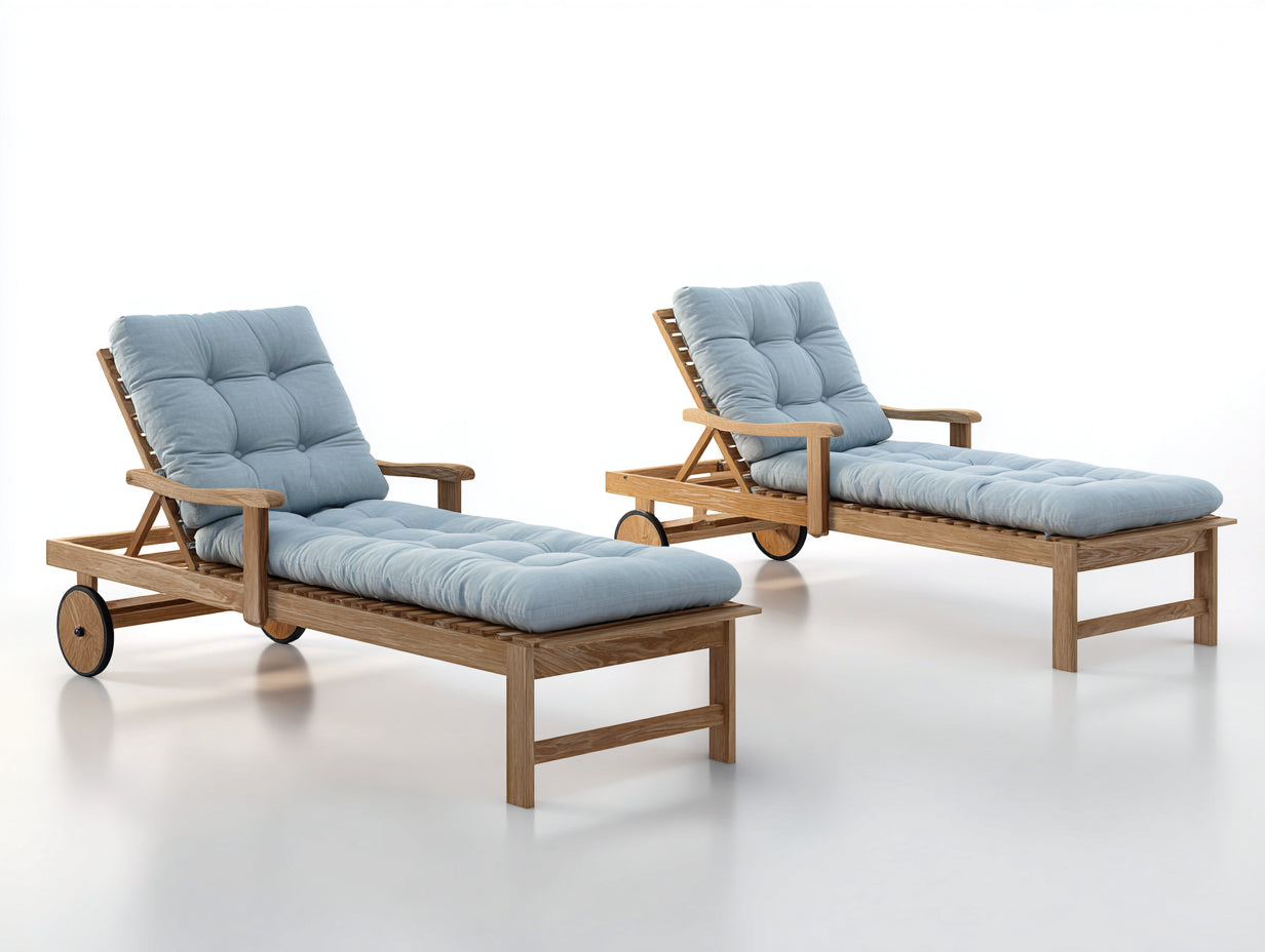 Lettino prendisole - legno - tessuto - 200x72x88 cm - naturale-azzurro - stile moderno con ruote