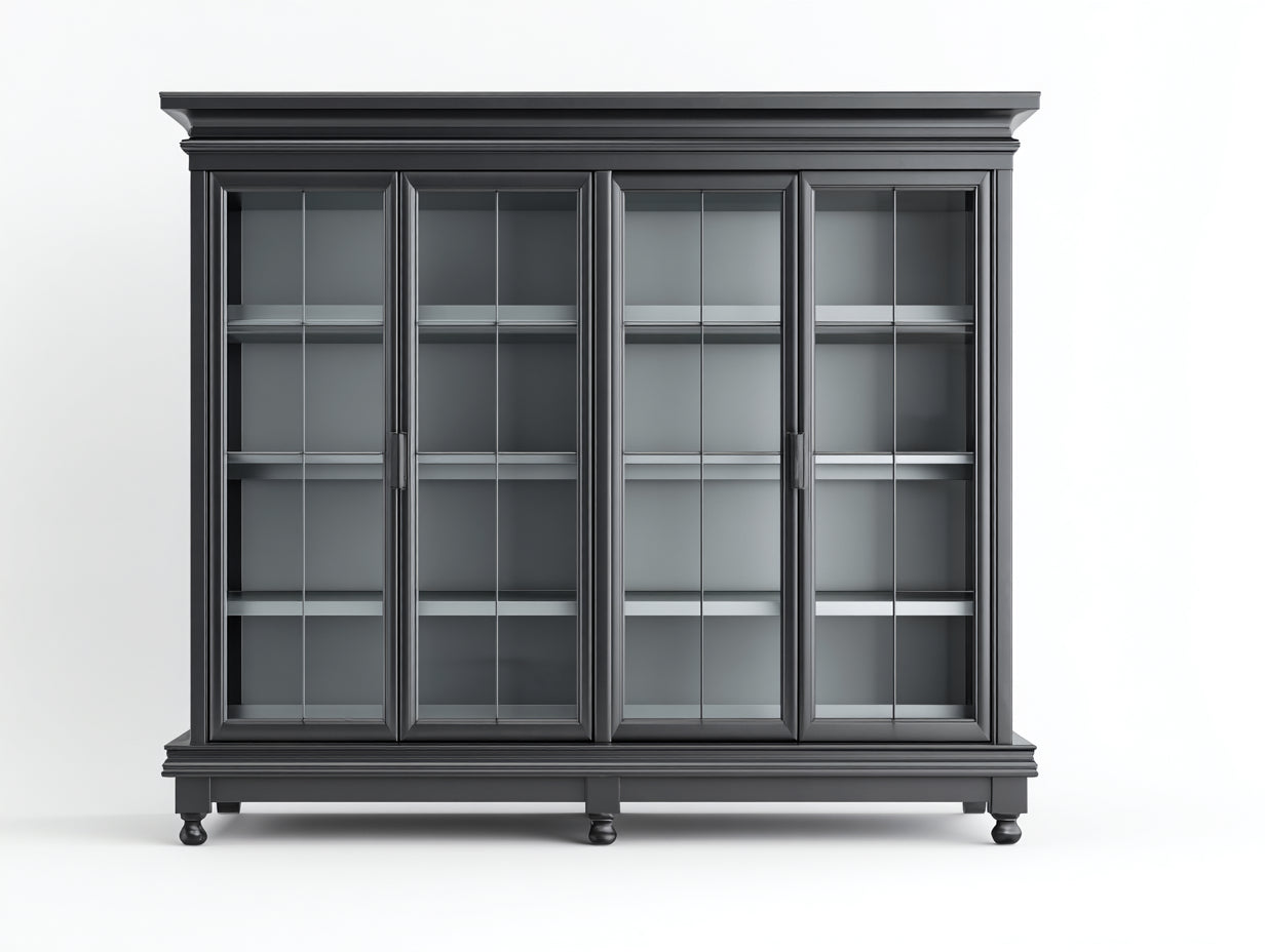 Librerie - pannelli effetto legno - vetro - 188x44x206 cm - nero-grigio - stile classico