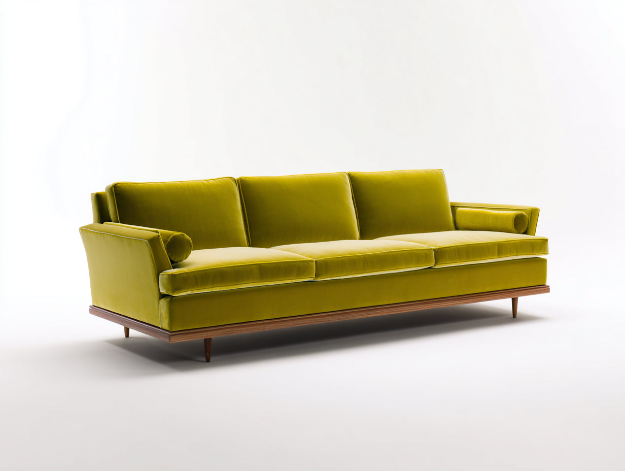 Divano a 3 posti-Velluto-220x94x86 cm-Verde_lime-Stile mid century moderno