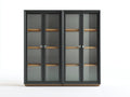 Librerie - pannelli effetto legno - vetro - metallo - 156x42x181 cm - grigio scuro-rovere-argento - stile moderno