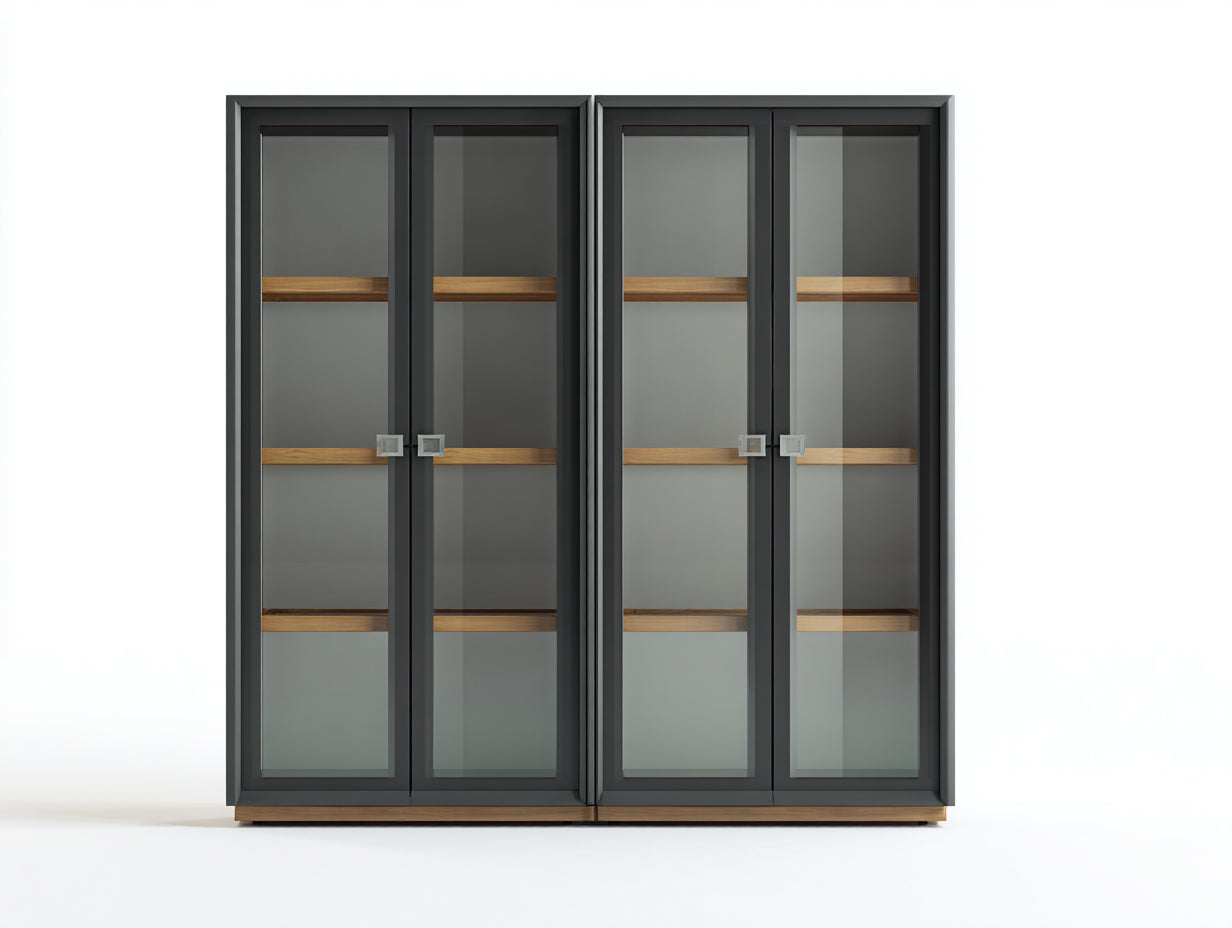 Librerie - pannelli effetto legno - vetro - metallo - 156x42x181 cm - grigio scuro-rovere-argento - stile moderno