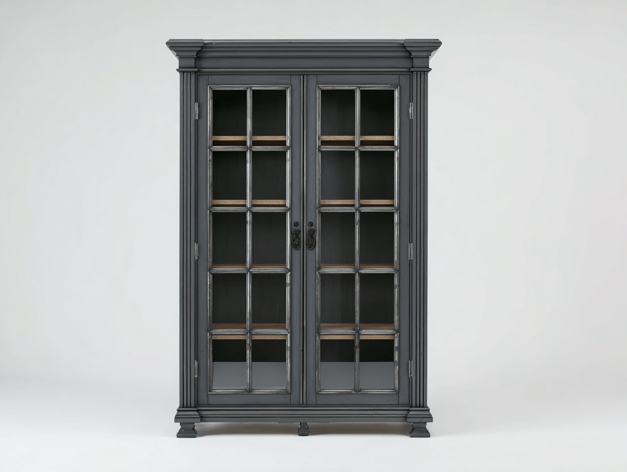 Librerie - legno - vetro - metallo - 126x43x192 cm - grigio scuro-marrone-nero - stile tradizionale