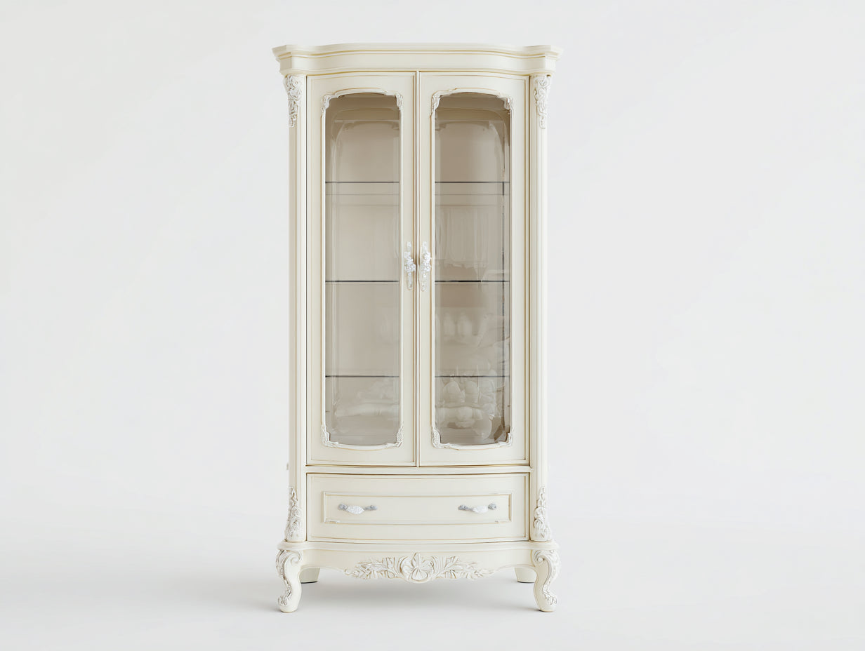 Librerie - legno - vetro - metallo - 92x43x178 cm - avorio-oro-argento - stile classico decorativo
