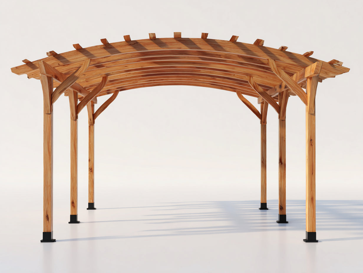 Pergola da giardino - legno - metallo - 540x355x288 cm - naturale-nero - stile rustico con tetto ad arco